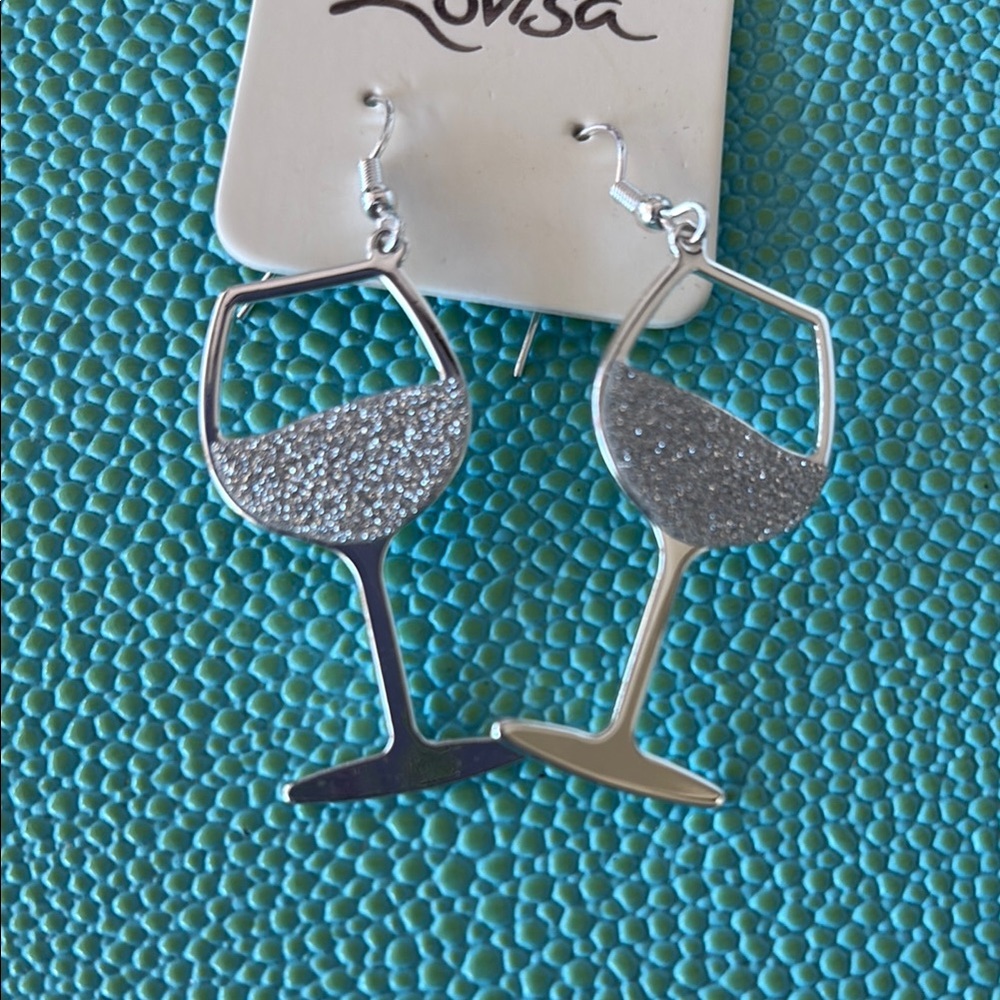 NWT Silver Wine Glass Earrings